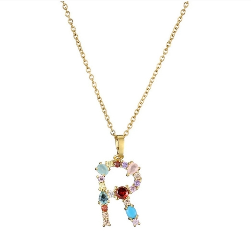 SEE NEW LISTING R Letter Pendant Necklace Rhinestones Gold Tone Chain - Picture 12 of 16